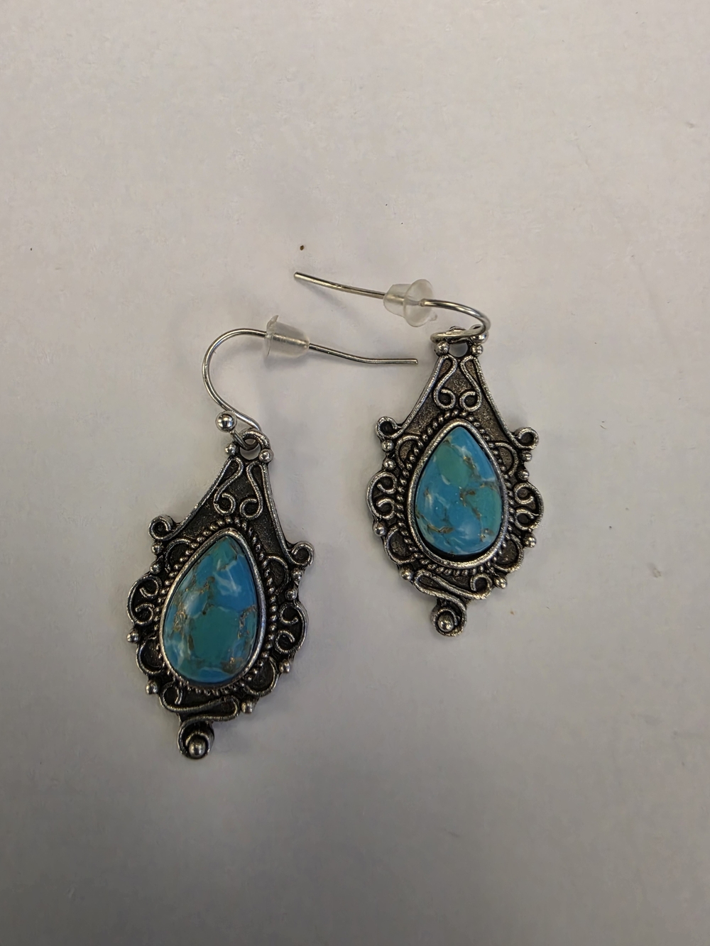 Fashion Jewelry Turquoise Teardrop Silver Filigree Earrings - Women Jewelry